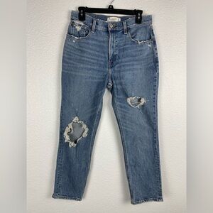 Abercrombie & Fitch High Rise Mom Jeans in a medium blue wash distressed Sz 28/6